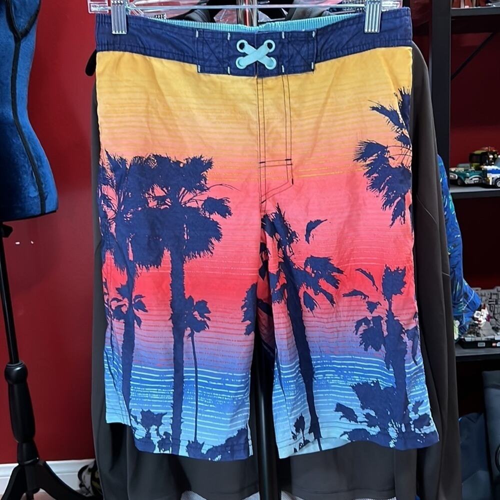 Swim Trunks Shorts Boys Cat & Jack Sz XL 16 bright pattern Orange Yellow Blue